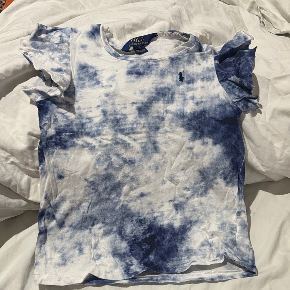 Polo by Ralph Lauren 6x Kids White and Blue Tie-Dye Tee euc like new 💯 cotton
